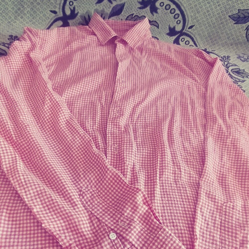 Onia long sleeve coral linen blend  men's shirt